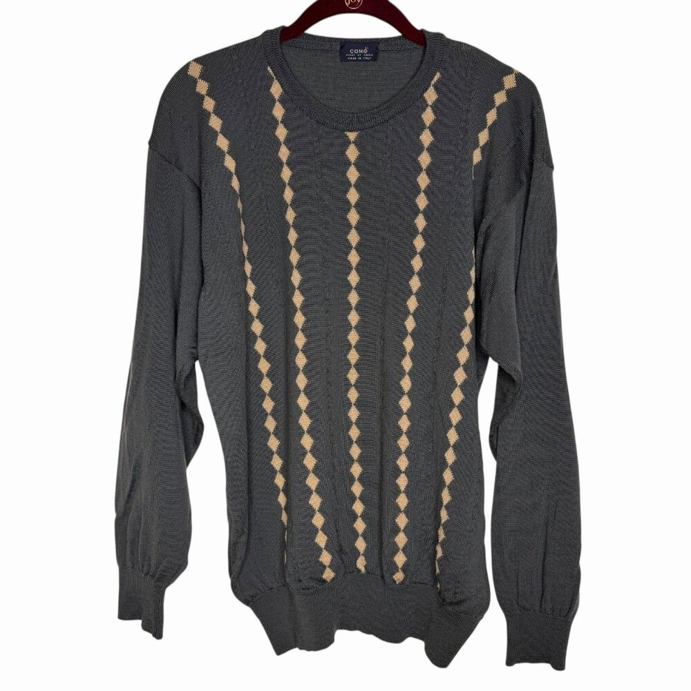 Como Sport by Cobra Golf Sweater Mens Large Gray With Beige Diamond Design Italy
